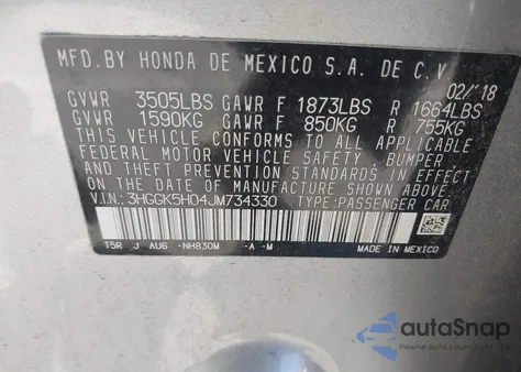 2018 Honda Fit Ex-L z USA, uszkodzony, nr VIN 3HGGK5H04JM734330